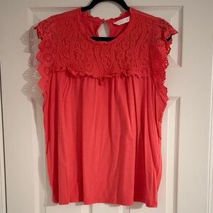 LC Lauren Conrad Coral Lace Cap Sleeve Blouse